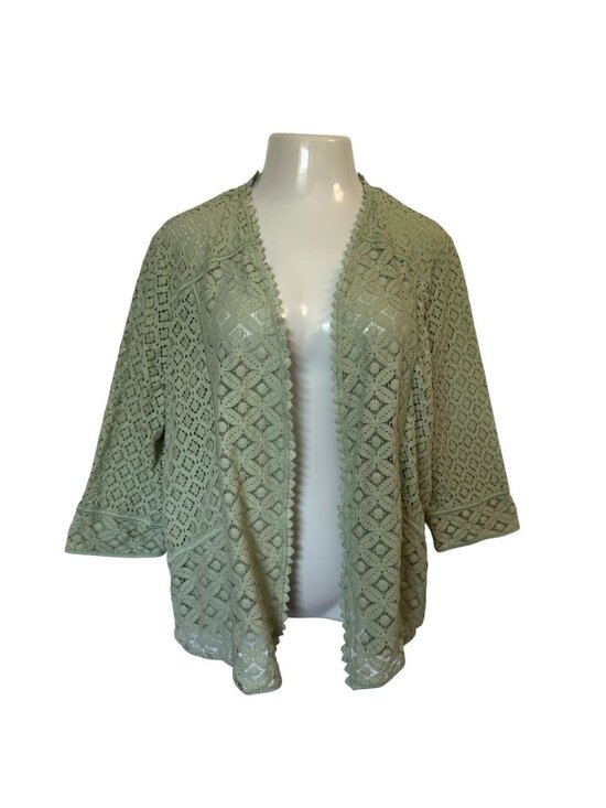 Alfred Dunner Tops - Alfred Dunner 2X Kimono Style Cardigan Green Lace Open 3/4 Sleeve
